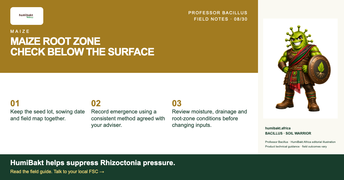 MAIZE ROOT ZONE: CHECK BELOW THE SURFACE. BACILLUS · SOIL WARRIOR with a practical field checklist.